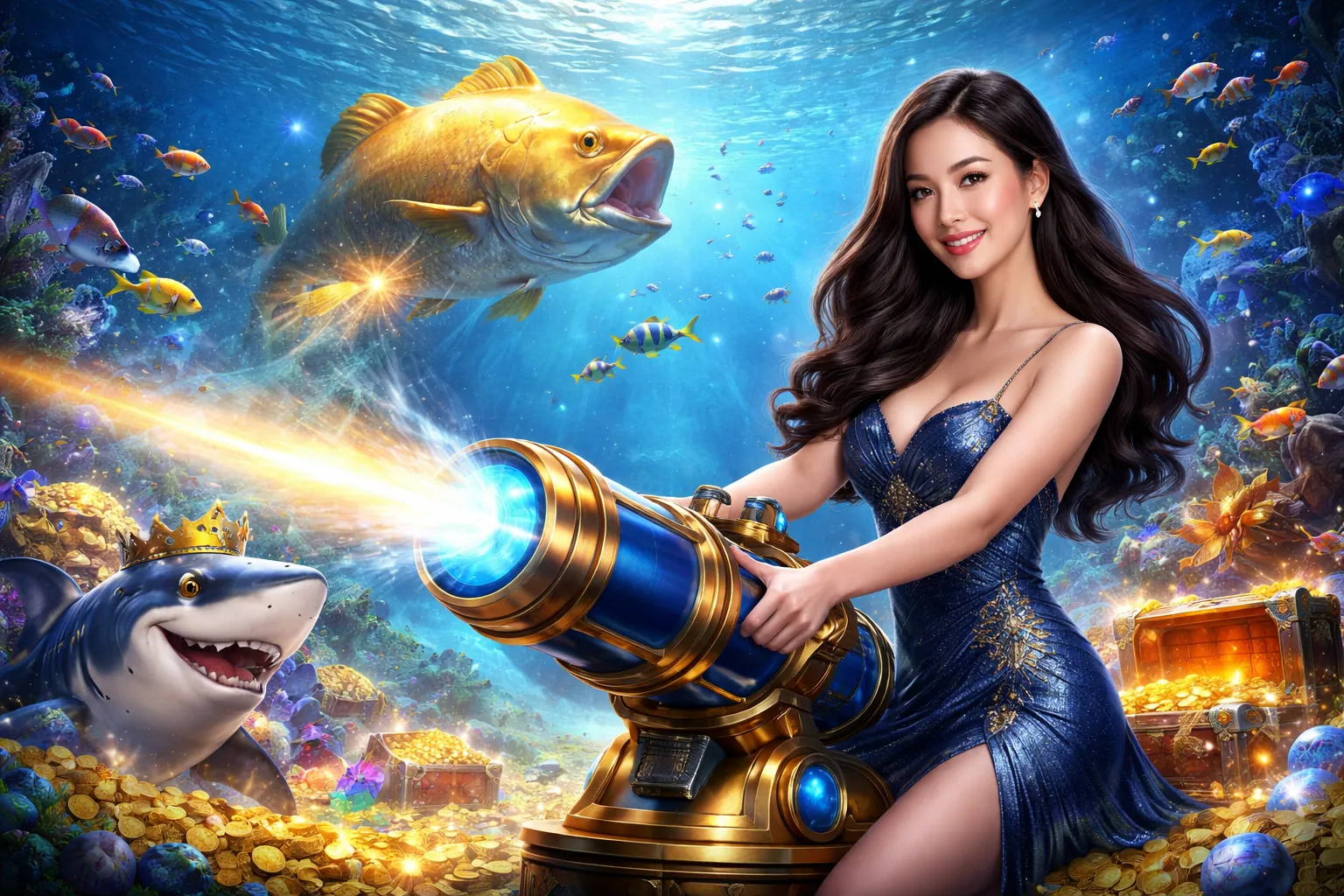 Hình ảnh đại dương đầy cá và kho báu trong Bắn Cá vn68